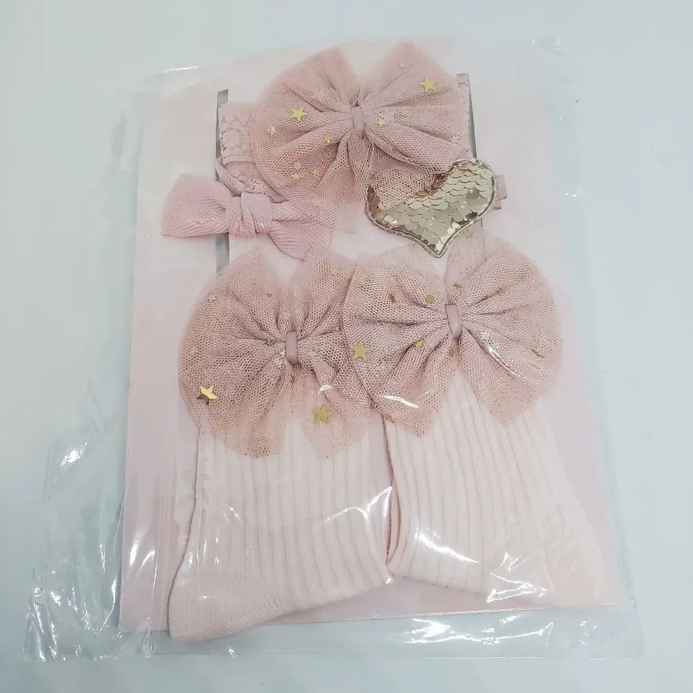 NIB Chicbaby Pink & Gold Hair Accessories & Socks